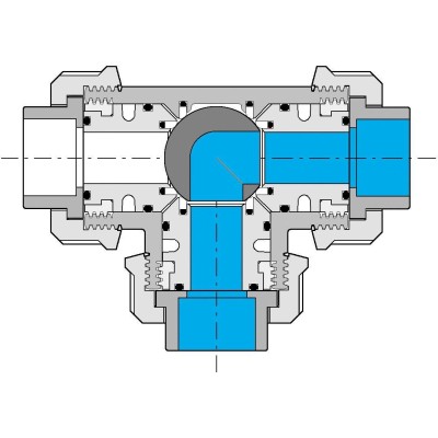 PVC Kulový třícestný ventil 20 mm L