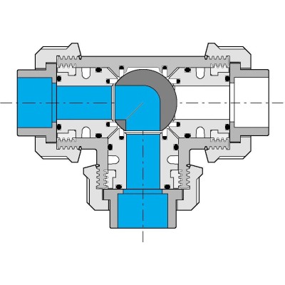 PVC Kulový třícestný ventil 20 mm L