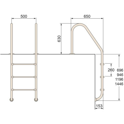 Žebřík nerez Standard s pouzdrem 2 stupňový, AISI 304