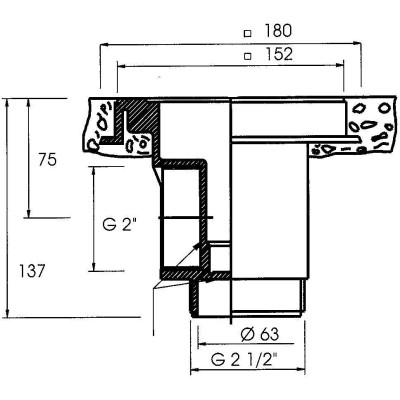 Podlahová výpust ABS, nerez mřížka AISI 316, pro beton