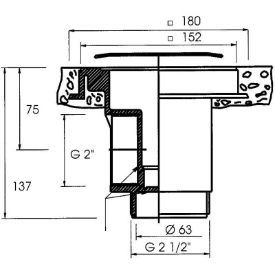 Podlahová výpust ABS, nerez kryt čtvercový AISI 316, pro beton