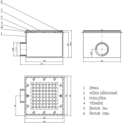 Podlahová výpust NEREZ čtvercová, pro folie