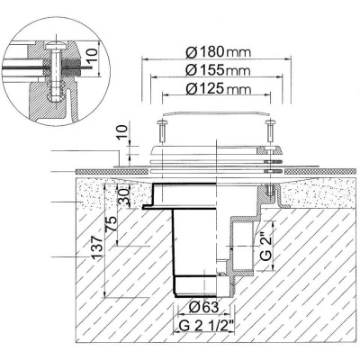 Podlahová výpust ABS, nerez mřížka AISI 316, pro fólii