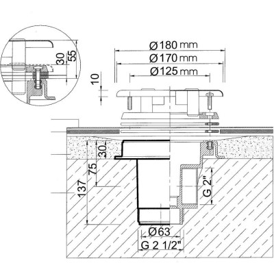 Podlahová výpust ABS, nerez kryt čtvercový AISI 316 – pro fólii
