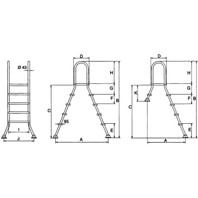 Žebřík EEP pro nezapuštěné bazény, 3+3 stupně, pro bazény 1 m výšky, AISI 304