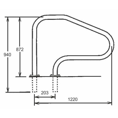 Žebříkové madlo 1220mm s pouzdrem a rozetou AISI 316 - 1ks