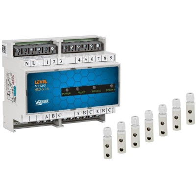 El. hlídání hladiny v akumulační jímce + 7x sonda (na DIN lištu)