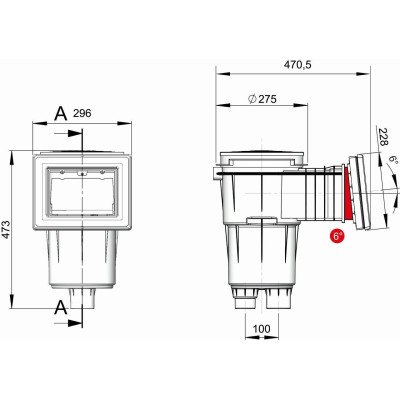Skimmer 17,5 l s úkosem 6°, standardní hrdlo, mosazné zástřiky